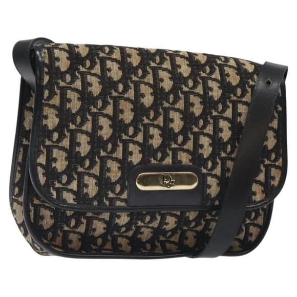 Christian Dior Trotter Canvas Shoulder Bag Black Gold Auth 126068 - Picture 1 of 16